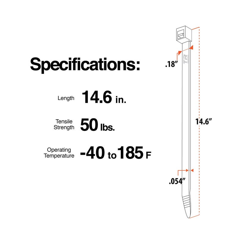 TR Industrial Contractor Series UV Cable Ties (100-Piece), 14.6", Type 21S, Made in USA - Image 4